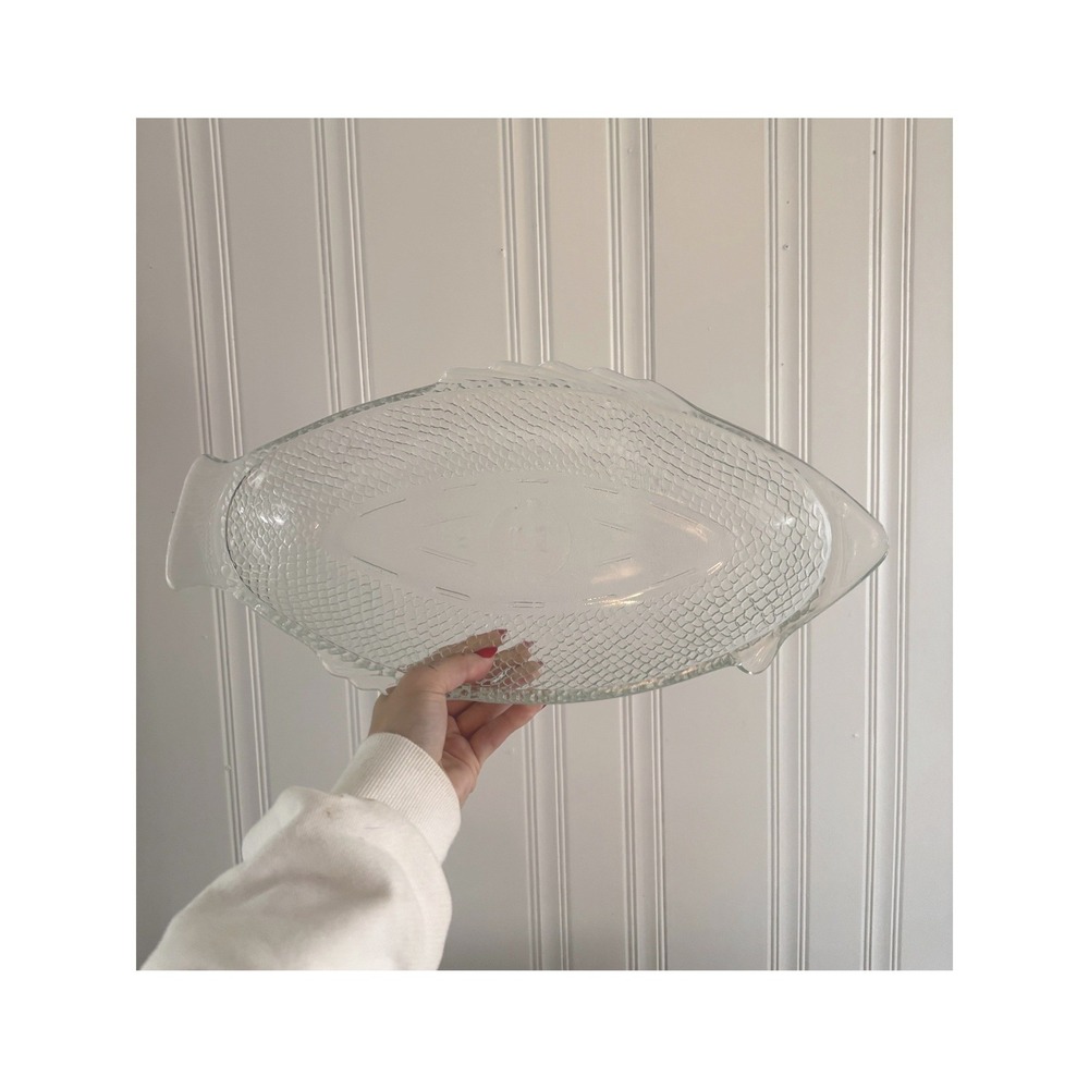 Vintage Glasbake Clear Glass Fish Serving Platter J-241 Large 17 inch USA Made